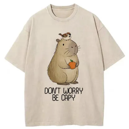 Tokyo-Tiger With Capybaras Around Everything Is Fine. Washed T-Shirt