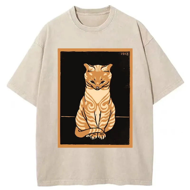 Tokyo-Tiger Cat Sitting And Meditating Washed T-Shirt