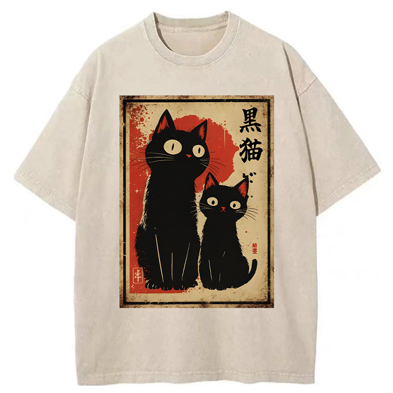 Tokyo-Tiger Two Black Cats Washed T-Shirt