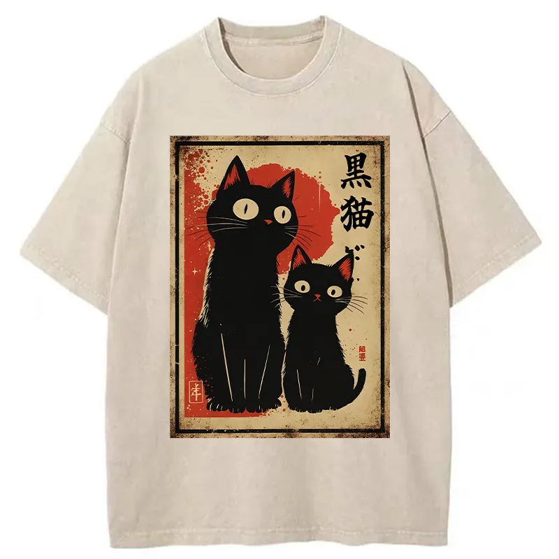 Tokyo-Tiger Two Black Cats Washed T-Shirt Sale