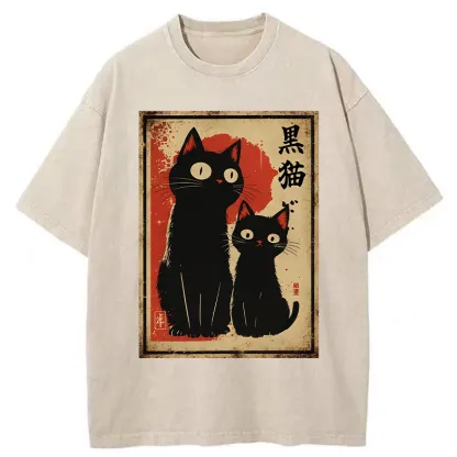 Tokyo-Tiger Two Black Cats Washed T-Shirt