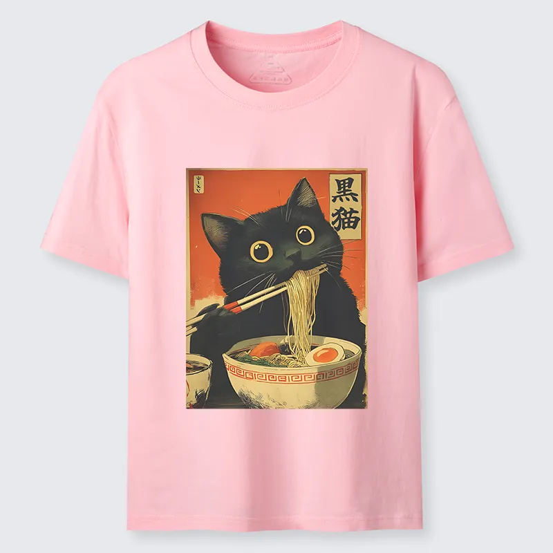 Tokyo-Tiger Black Cat Eats Japanese Ramen Retro Classic T-Shirt