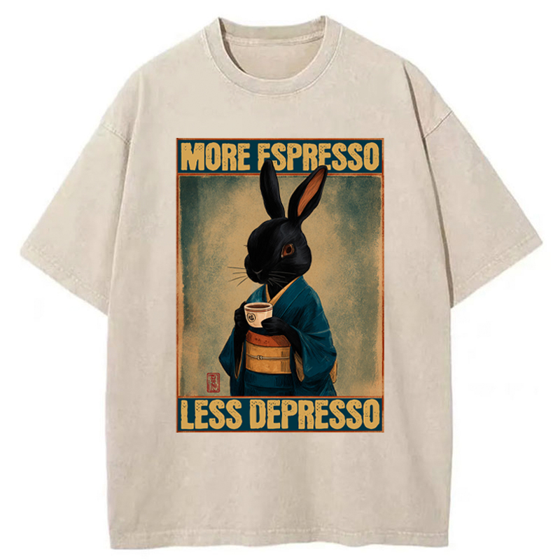 Tokyo-Tiger More Espresso Less Depresso Rabbit Washed T-Shirt
