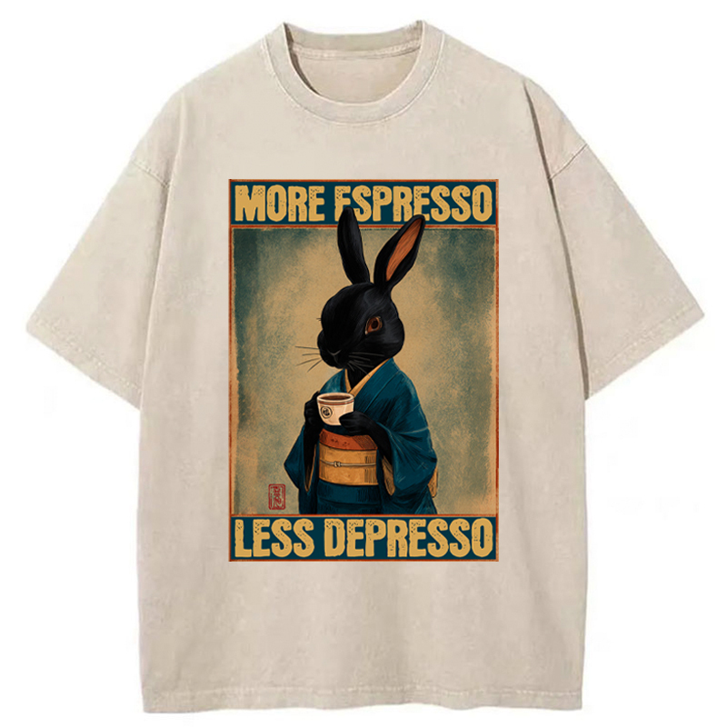 Tokyo-Tiger More Espresso Less Depresso Rabbit Washed T-Shirt