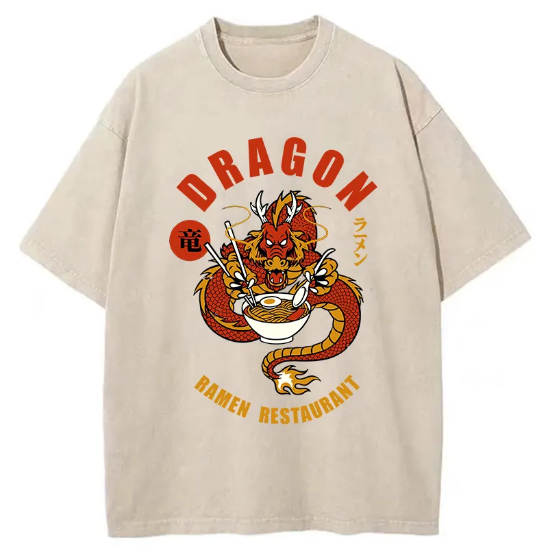 Tokyo-Tiger Ramen Lover Dragon Washed T-Shirt