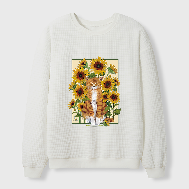 Tokyo-Tiger Sunflower And Orange Cat Waffle Sweatshirt