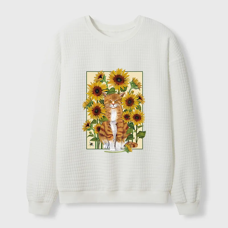 Tokyo-Tiger Sunflower And Orange Cat Waffle Sweatshirt