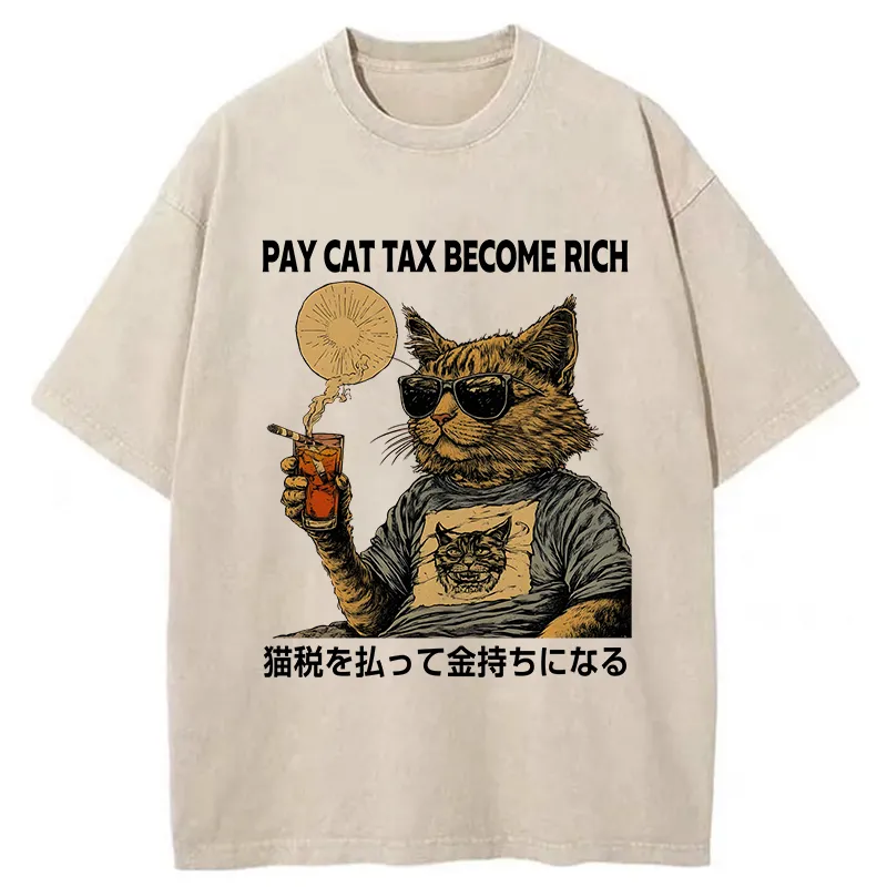 Tokyo-Tiger Pay Cat Tax Become Rich Washed T-Shirt