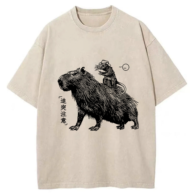 Tokyo-Tiger Mouse Riding A Capybara Washed T-Shirt