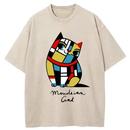 Tokyo-Tiger Cat of Mondrian Washed T-Shirt