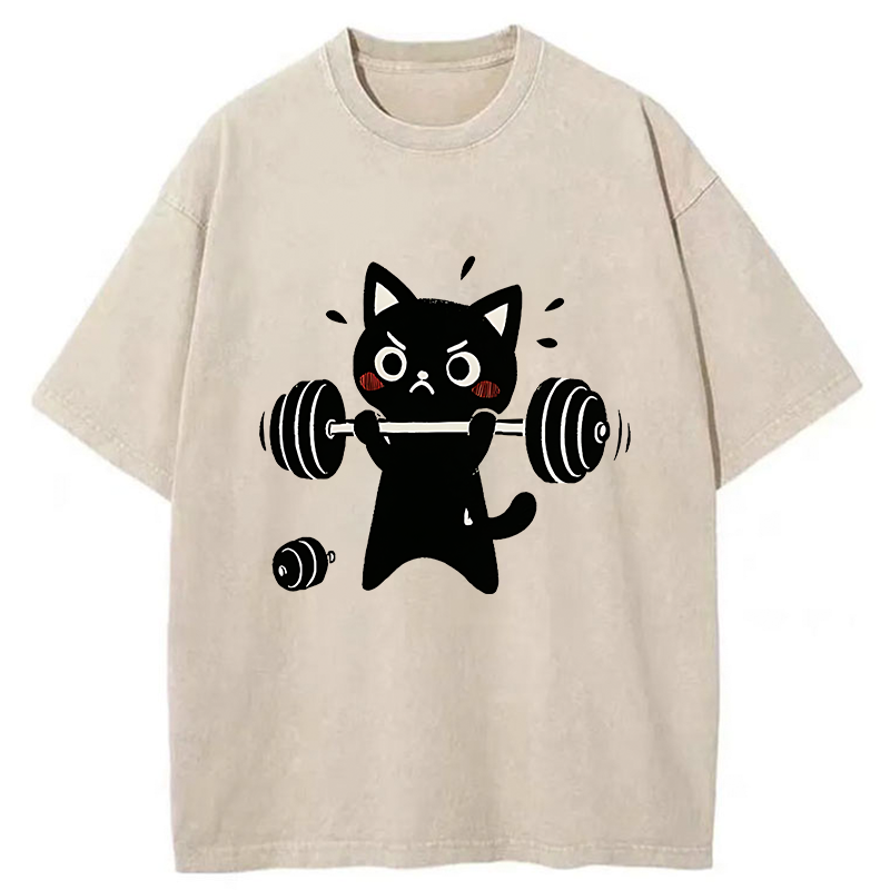 Tokyo-Tiger Black Cat Exercise Washed T-Shirt