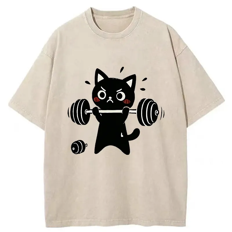 Tokyo-Tiger Black Cat Exercise Washed T-Shirt