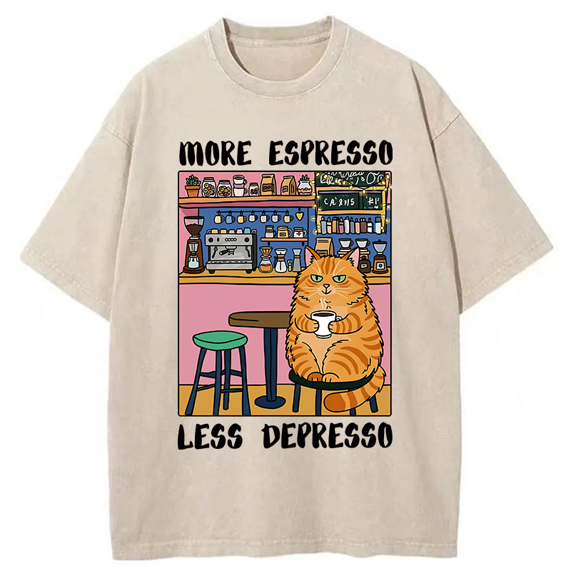 Tokyo-Tiger Orange Cat Drinking Espresso Washed T-Shirt