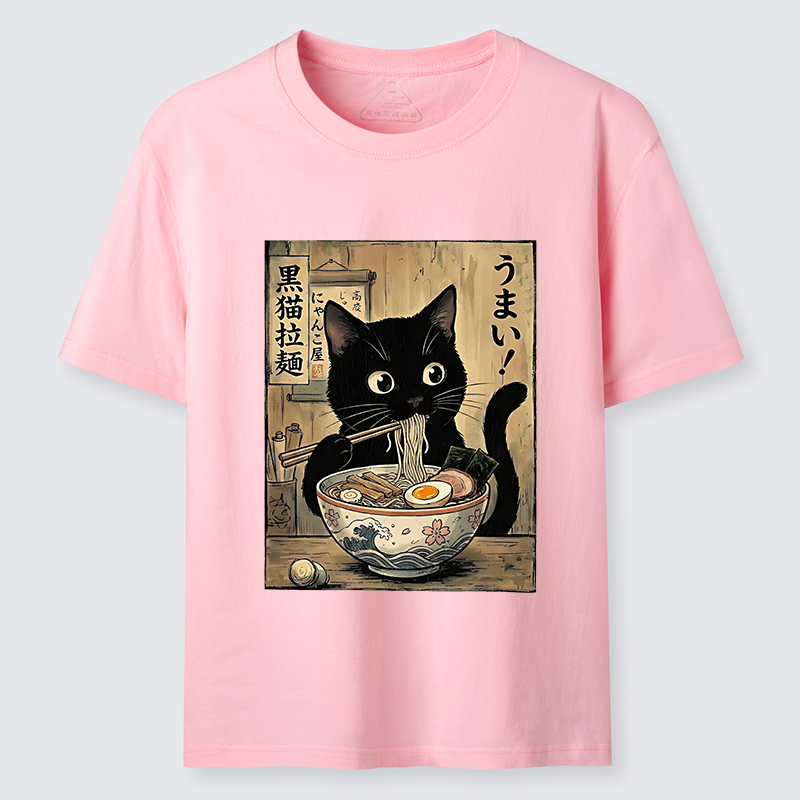 Tokyo-Tiger Black Cat Eats Delicious Japanese Ramen Classic T-Shirt