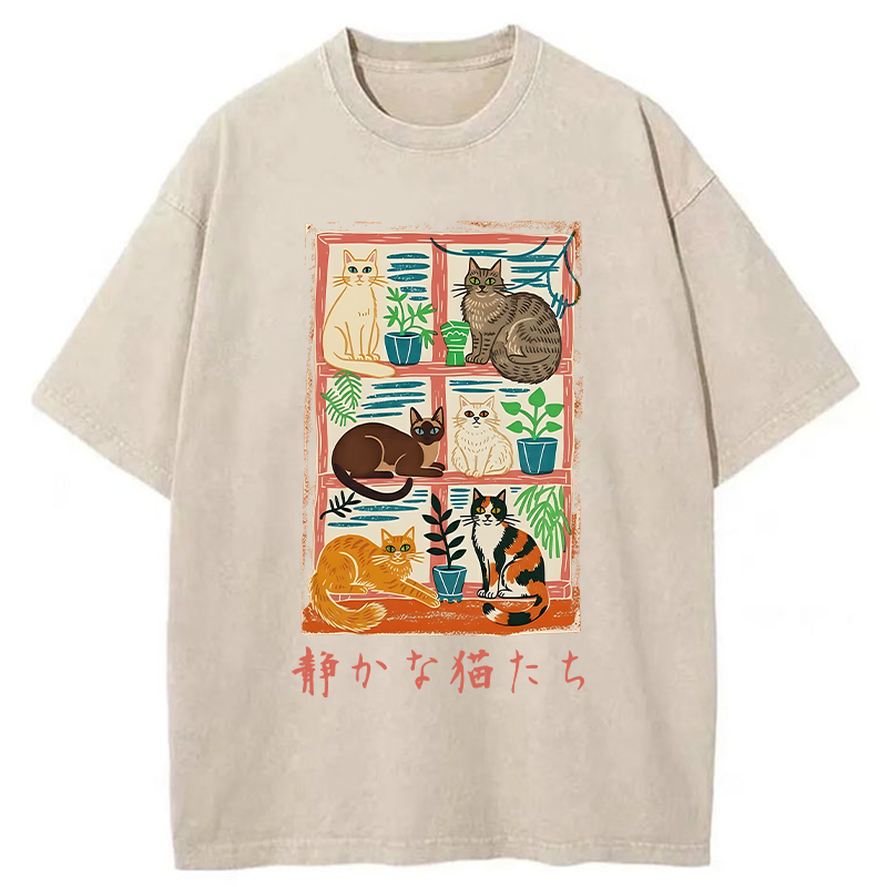 Tokyo-Tiger Cats Were Lying By The Window Washed T-Shirt