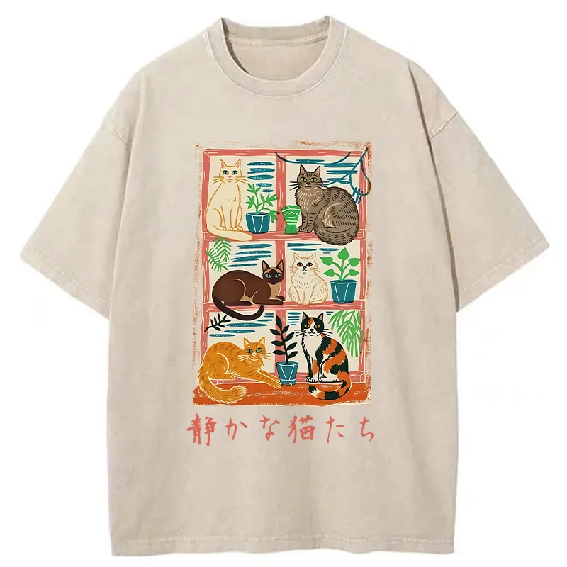 Tokyo-Tiger Cats Were Lying By The Window Washed T-Shirt