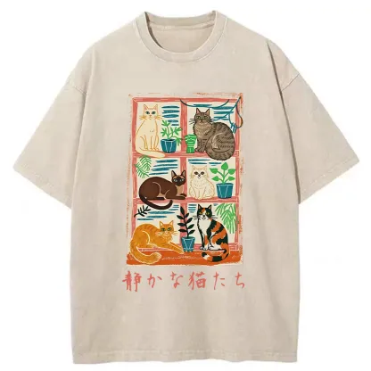 Tokyo-Tiger Cats Were Lying By The Window Washed T-Shirt