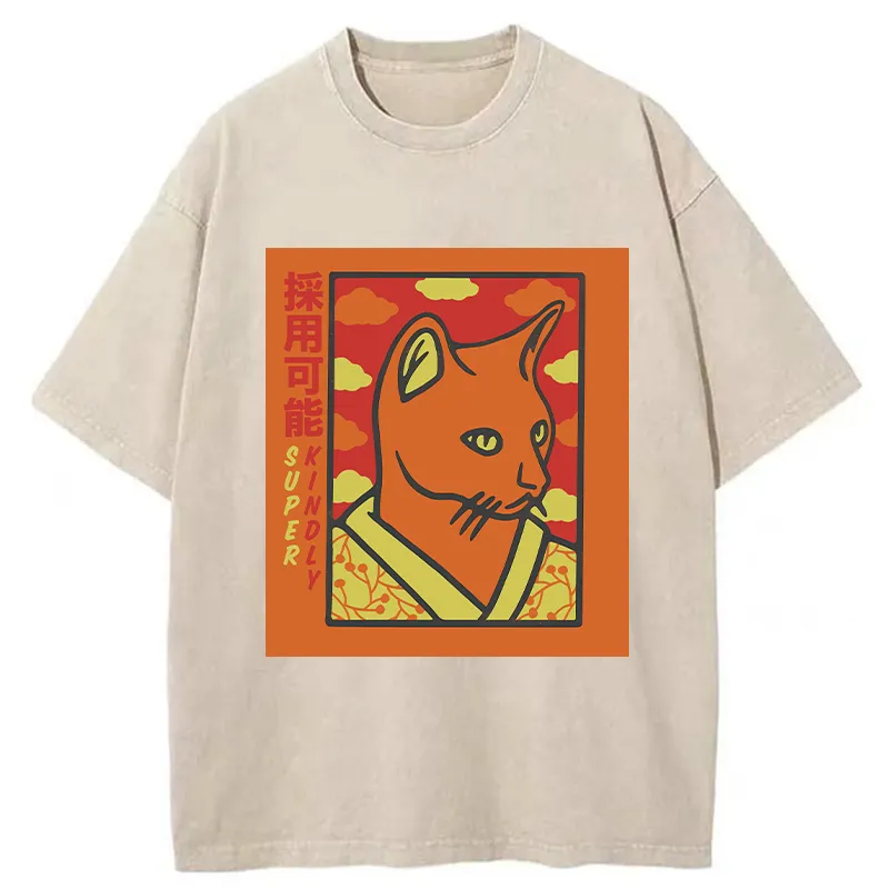 Tokyo-Tiger Super Kindly Cat Washed T-Shirt