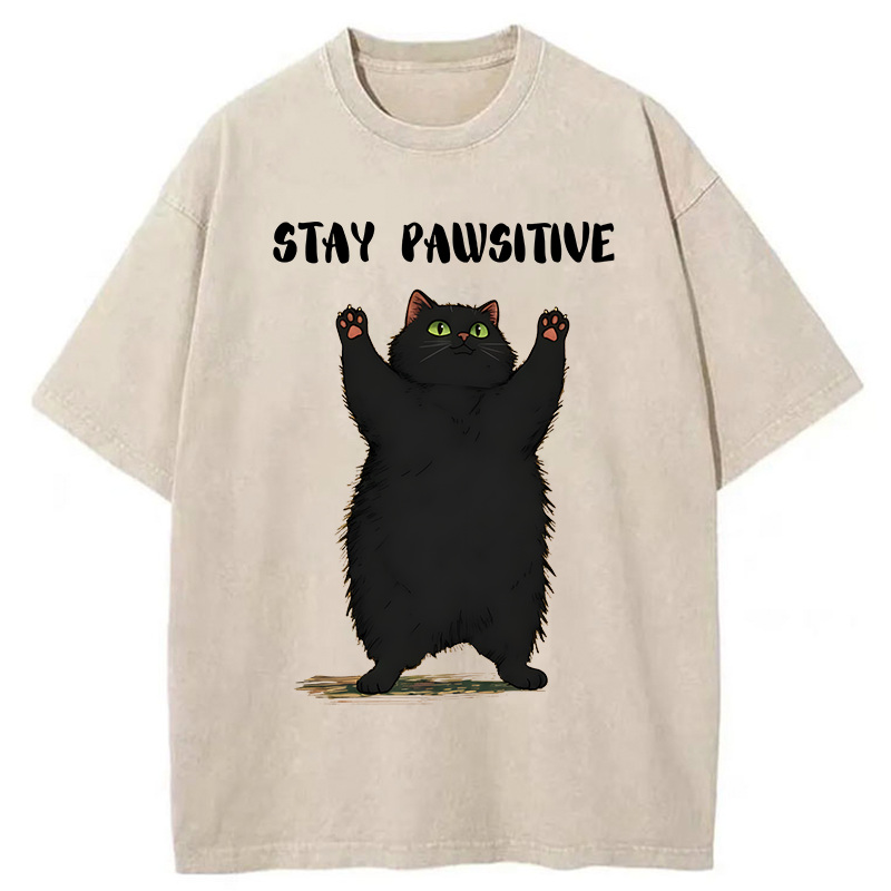 Tokyo-Tiger Cat Stay Pawsitive Washed T-Shirt
