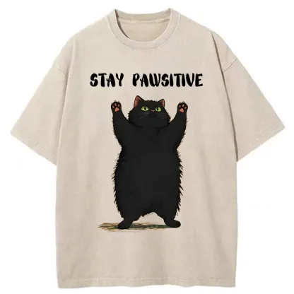 Tokyo-Tiger Cat Stay Pawsitive Washed T-Shirt