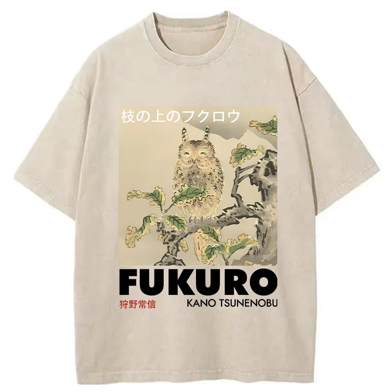 Tokyo-Tiger Owl On A Branch Washed T-Shirt