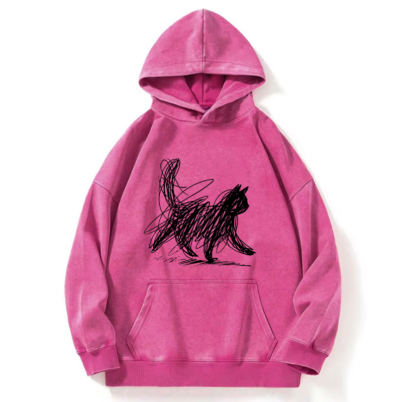 Tokyo-Tiger Minimalist Cat Art Washed Hoodie