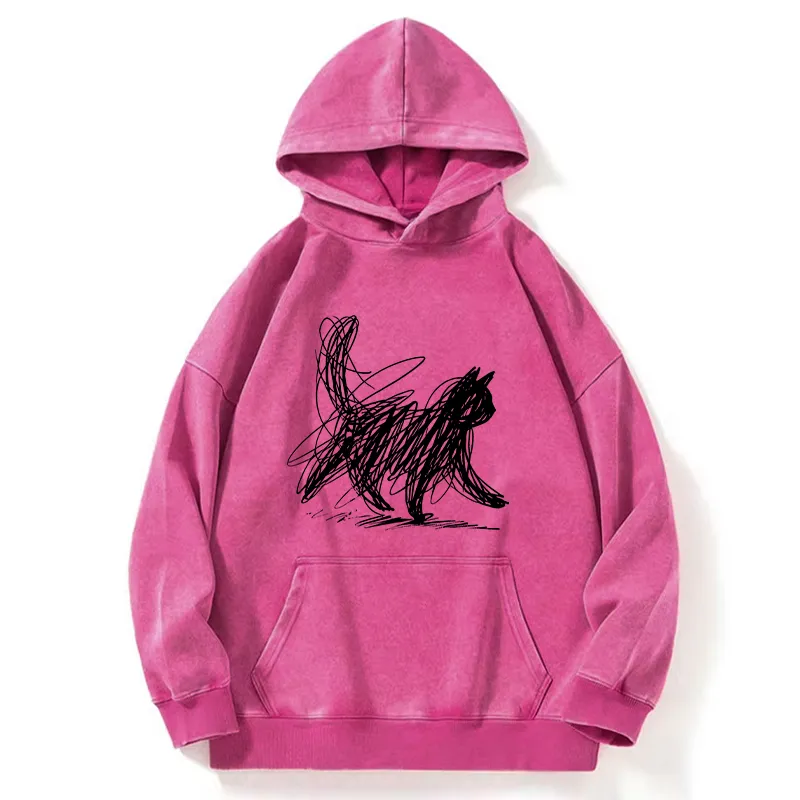 Tokyo-Tiger Minimalist Cat Art Washed Hoodie