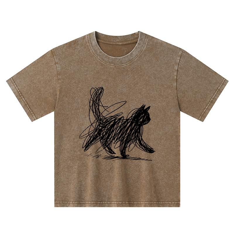 Tokyo-Tiger Minimalist Cat Art Kids Washed T-Shirt