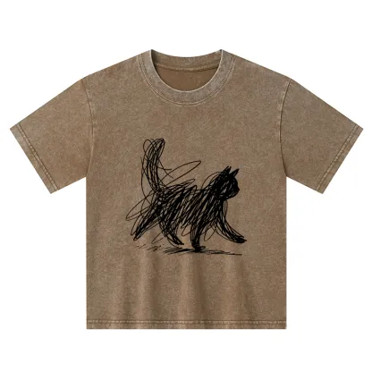 Tokyo-Tiger Minimalist Cat Art Kids Washed T-Shirt