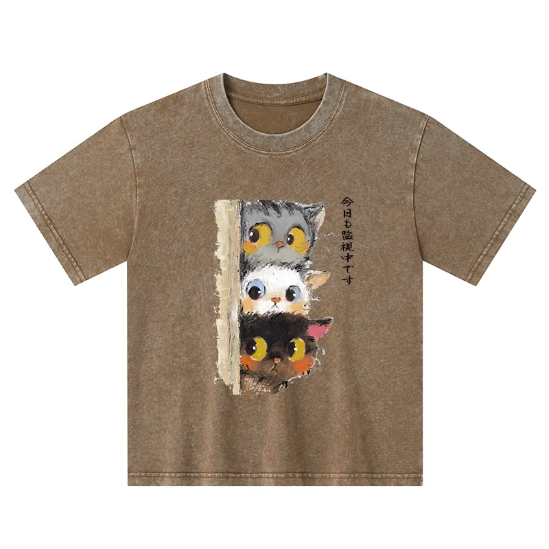 Tokyo-Tiger Three Cats Secretly Monitor Their Owner Kids Washed T-Shirt