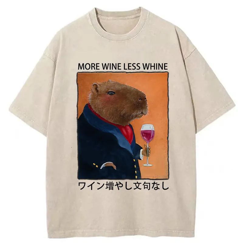 Tokyo-Tiger Capybara More Wine Less Whine Washed T-Shirt