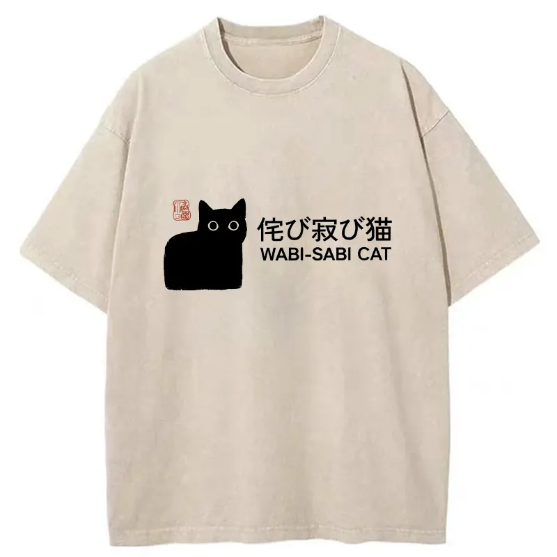 Tokyo-Tiger Wabi-sabi Cat Japanese Washed T-Shirt Sale