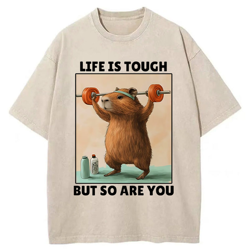 Tokyo-Tiger Capybara Lifting Weights Washed T-Shirt