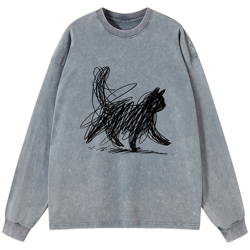 Tokyo-Tiger Minimalist Cat Art Washed Long Sleeve T-Shirt