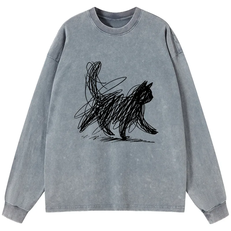 Tokyo-Tiger Minimalist Cat Art Washed Long Sleeve T-Shirt