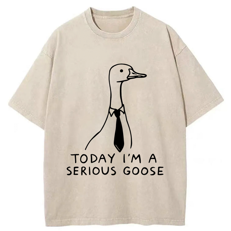 Tokyo-Tiger Serious Goose Funny Washed T-Shirt