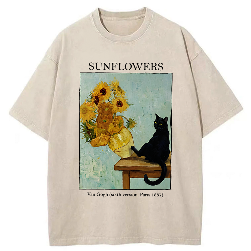 Tokyo-Tiger Cat Kicked The Sunflower Vase Washed T-Shirt
