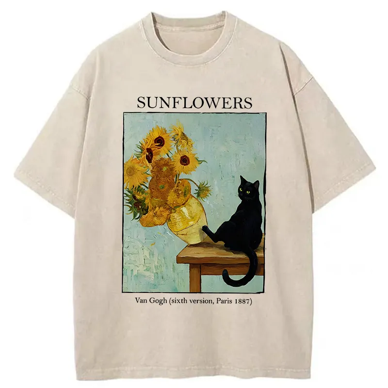 Tokyo-Tiger Cat Kicked The Sunflower Vase Washed T-Shirt Sale