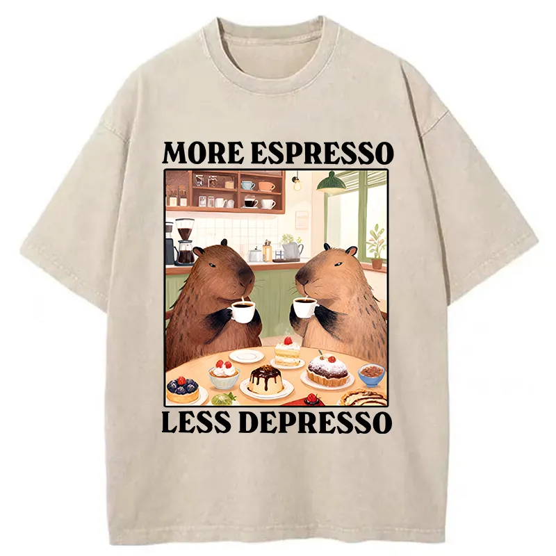 Tokyo-Tiger Capybaras Drink More Coffee Washed T-Shirt Sale