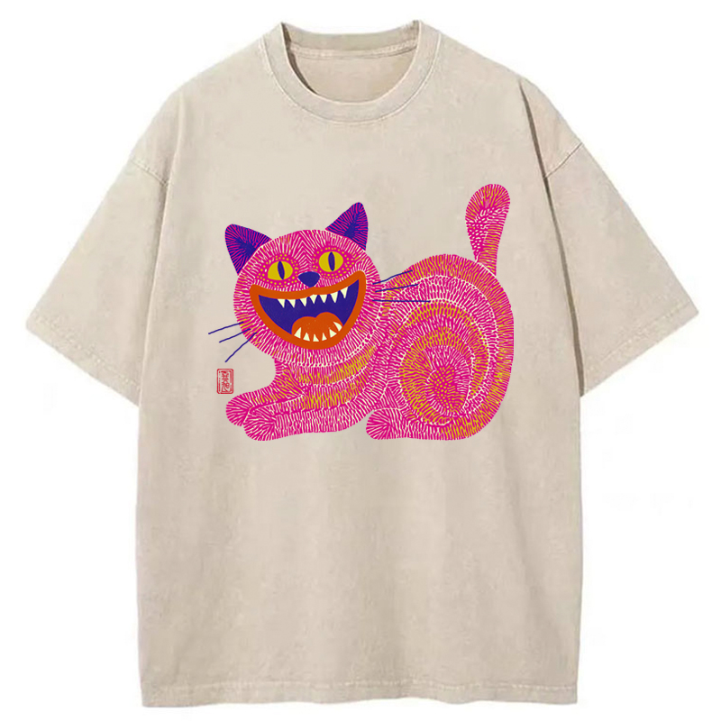 Tokyo-Tiger Chubby Fang Cat Washed T-Shirt