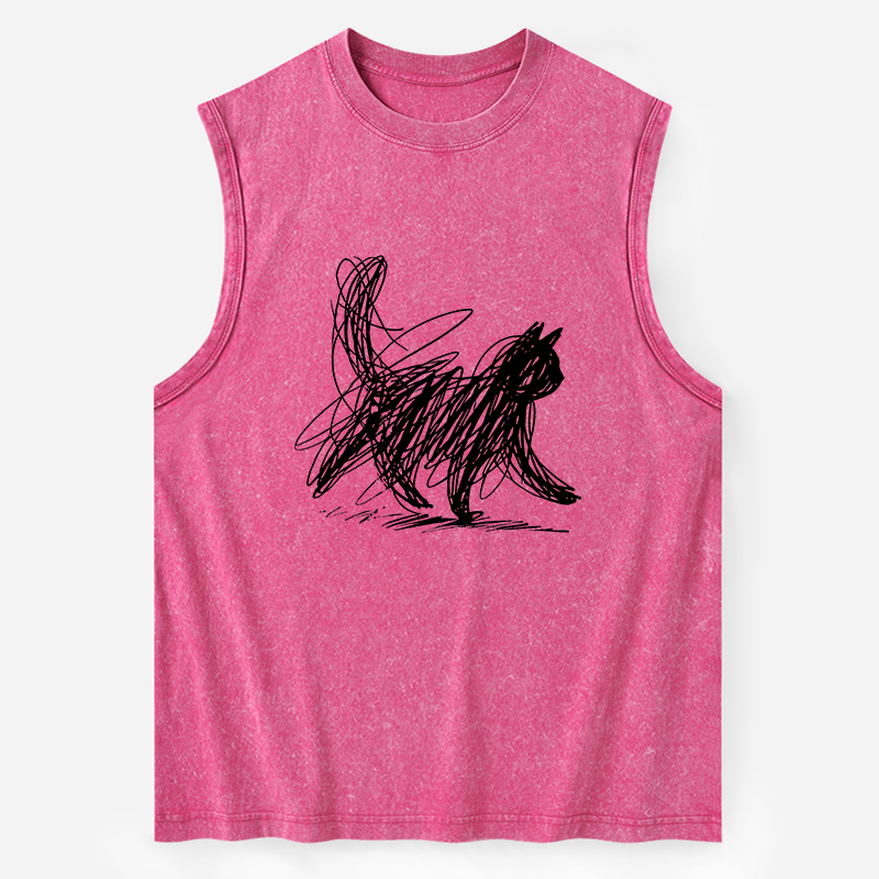 Tokyo-Tiger Minimalist Cat Art Washed Tank