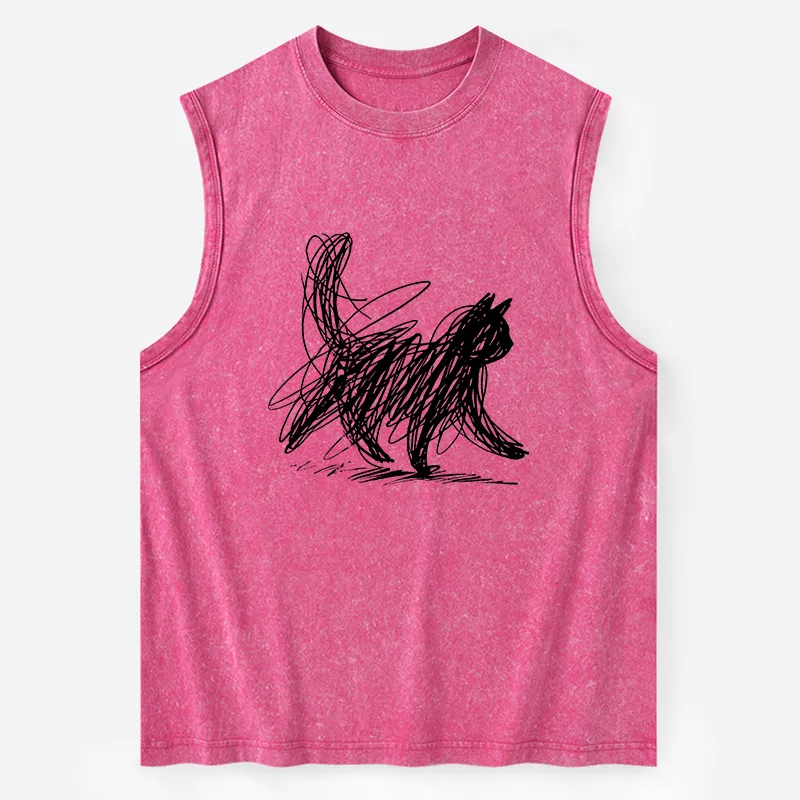 Tokyo-Tiger Minimalist Cat Art Washed Tank