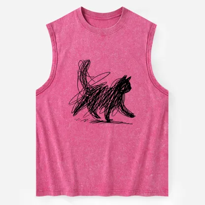 Tokyo-Tiger Minimalist Cat Art Washed Tank