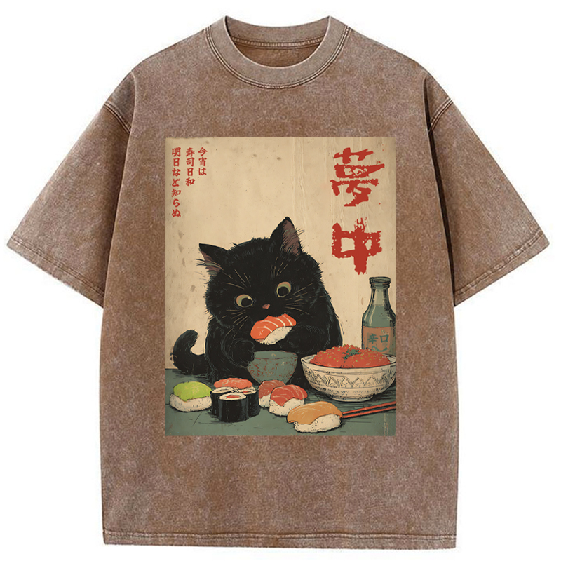 Tokyo-Tiger The Black Cat’s Sushi Night Washed T-Shirt