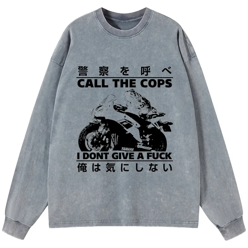 Tokyo-Tiger Funny Frog Riding A Motorcycle Washed Long Sleeve T-Shirt