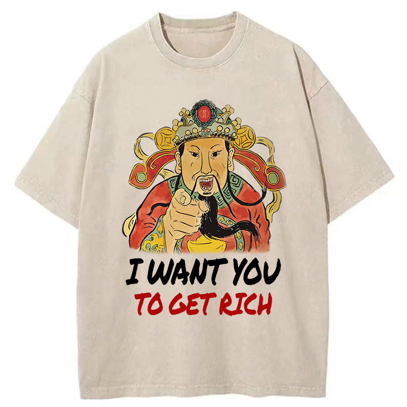 Tokyo-Tiger Whoever The God Of Wealth Points To Will Become Rich Washed T-Shirt