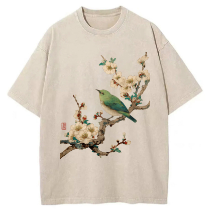 Tokyo-Tiger Perched In Bloom Washed T-Shirt