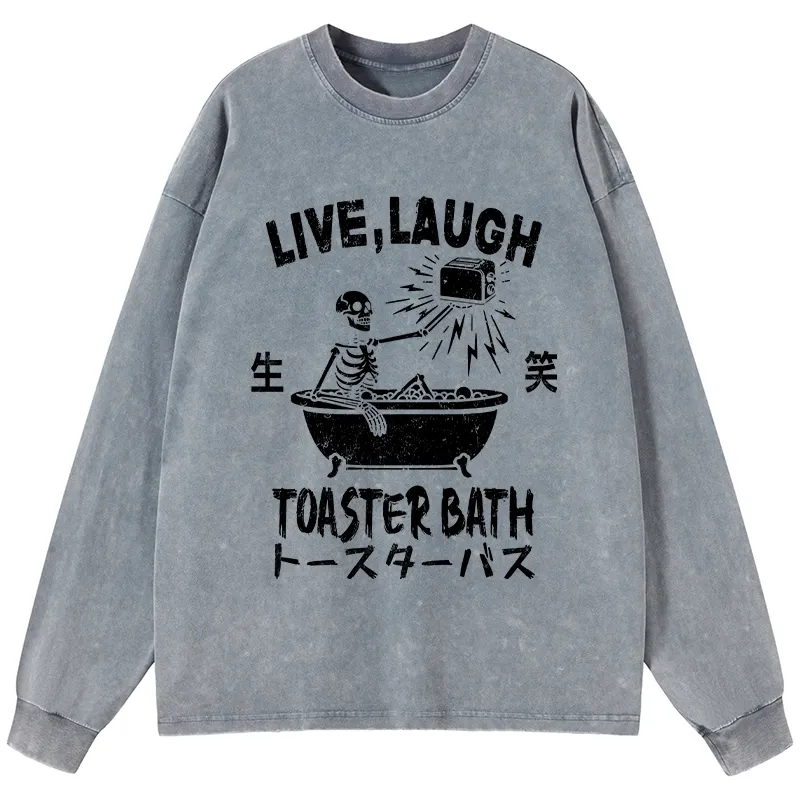 Tokyo-Tiger Funny Electric Shock Skeleton Washed Long Sleeve T-Shirt