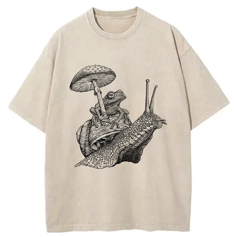 Tokyo-Tiger Snail Is Carrying A Frog On Its Back Washed T-Shirt Sale