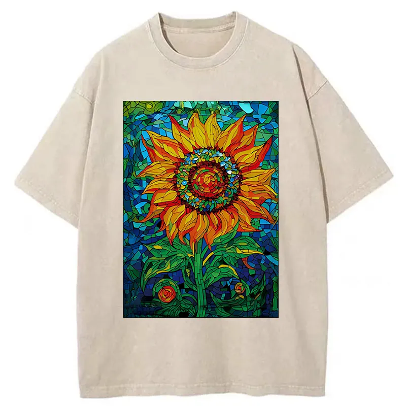 Tokyo-Tiger Colorful Art Sunflower Washed T-Shirt Sale